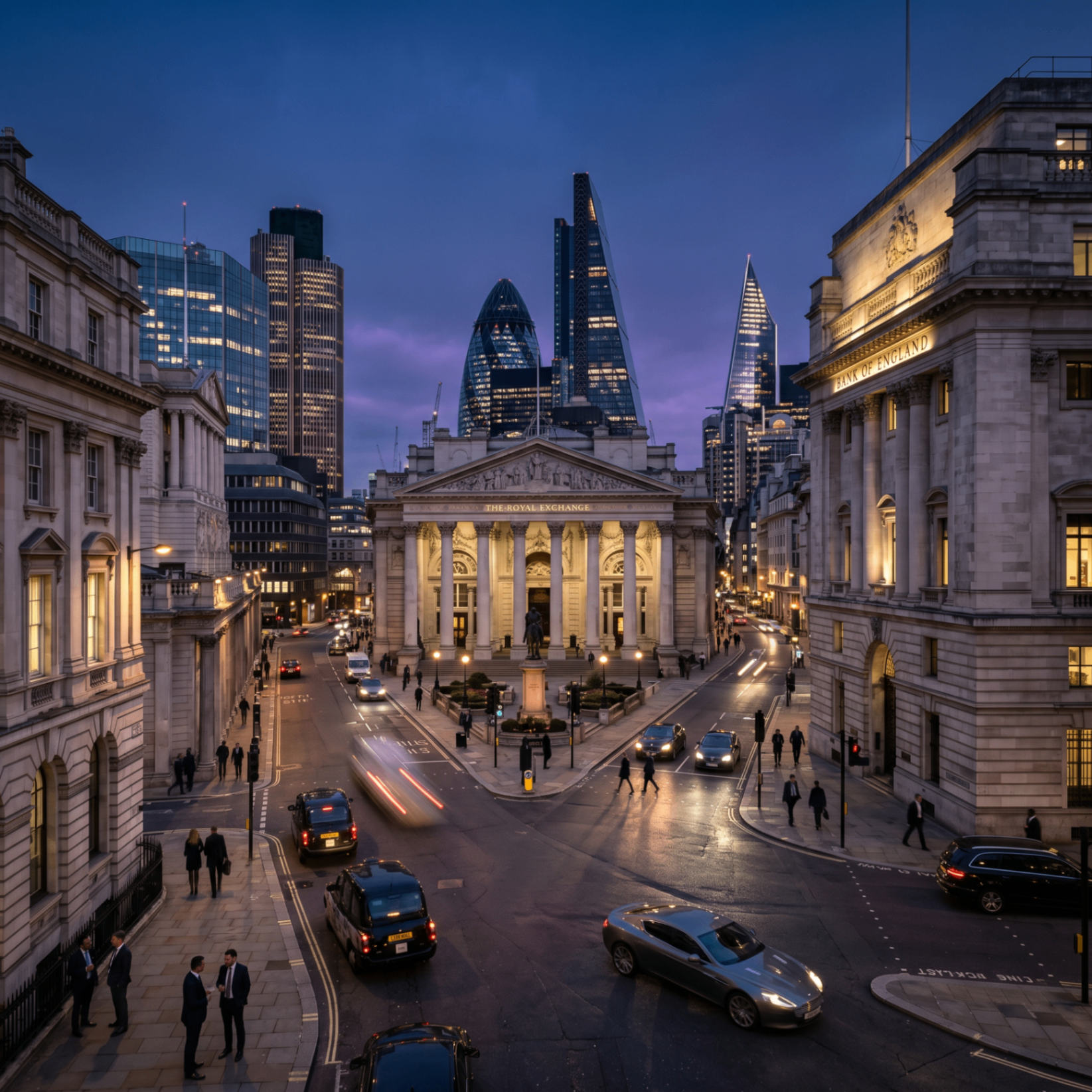 The City of London at dusk — Tower Bridge and The Shard